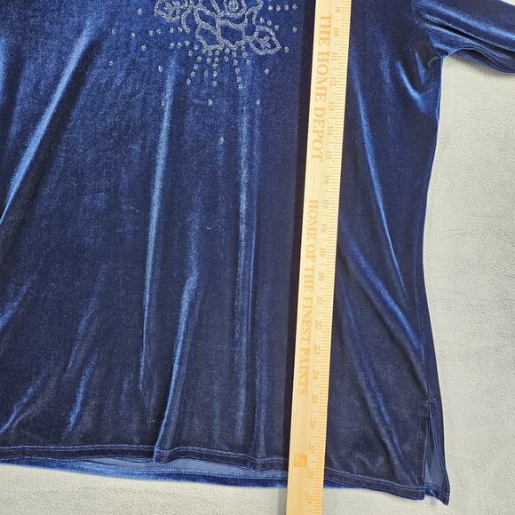VTG Velvet Tunic Top Womens Large Blue Beaded Y2K Whimsigoth Rose USA Janana's - Picture 12 of 13